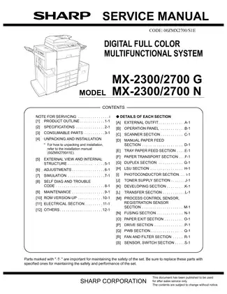 Sharp MX-2300G/MX-2700G, MX-2300N/MX-2700N service manual Preview image 1