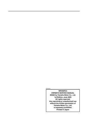 Yamaha WR450F(V) Owner’s Service Manual - Complete Guide for Maintenance and Repairs (2005 Edition) Preview image 2