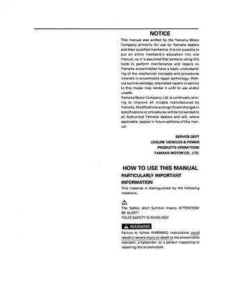 Yamaha VX750/800 Snowmobile Service Manual Preview image 2