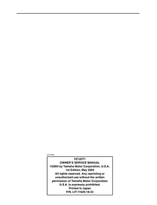 Yamaha YZ125T1 Owner’s Service Manual (2004) - Complete Maintenance & Repair Guide Preview image 3