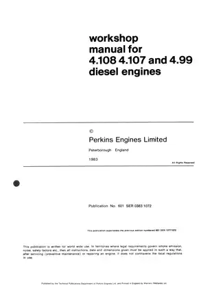 1983-1987 Perkins 4.107 4.108 4.99 diesel engine workshop manual Preview image 1