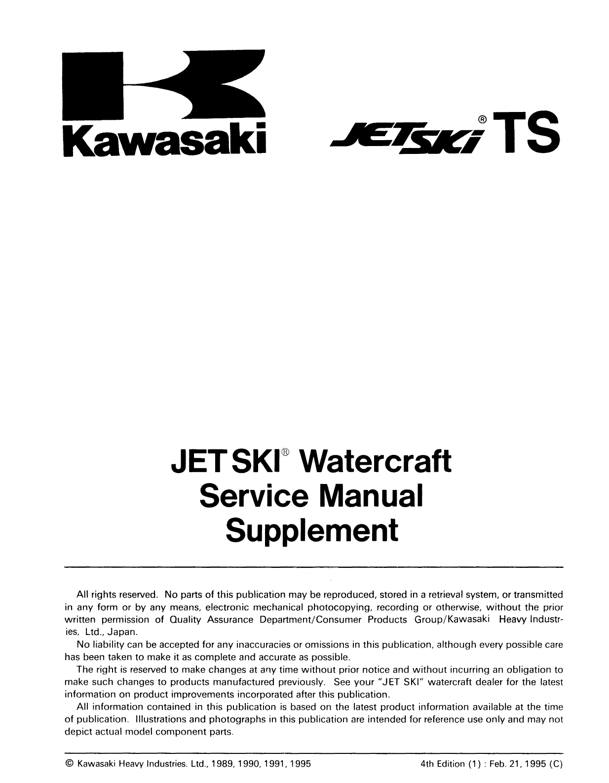 1986-1991 Kawasaki Jet Ski  X-2 X2 & TS service manual Preview image 3