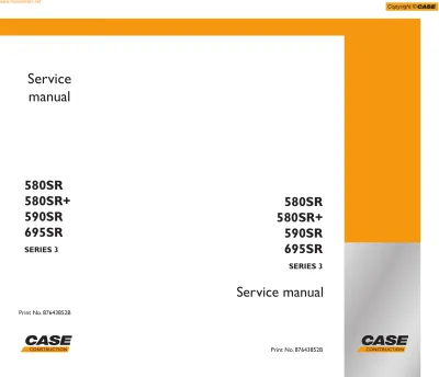 Case 580SR, 580SR+, 590SR, 695SR Backhoe Loader Service & Repair Manual (P/N 87643852B)