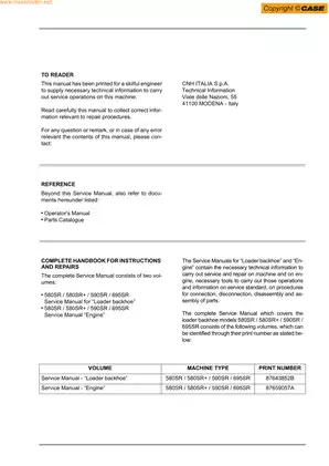 Case 580SR, 580SR+, 590SR, 695SR backhoe loader manual Preview image 3