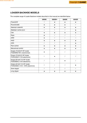 Case 580SR, 580SR+, 590SR, 695SR backhoe loader manual Preview image 5