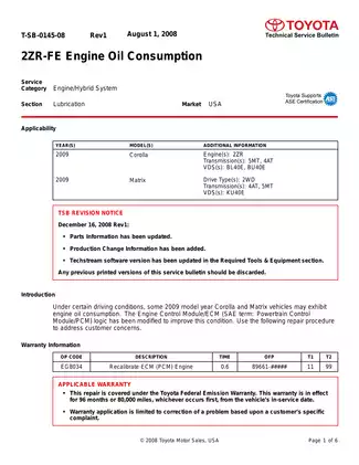 2009-2010 Toyota Corolla shop manual Preview image 1