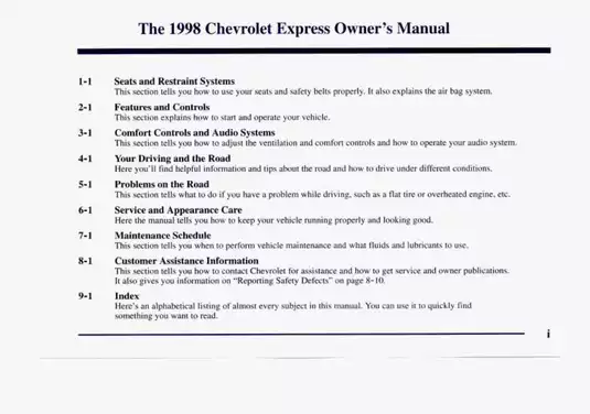 1998 Chevrolet Express Owner’s Manual - Comprehensive Vehicle Guide for Chevrolet Owners Preview image 2
