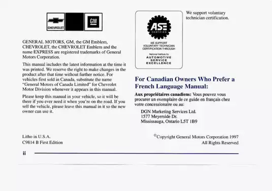 1998 Chevrolet Express Owner’s Manual - Comprehensive Vehicle Guide for Chevrolet Owners Preview image 3