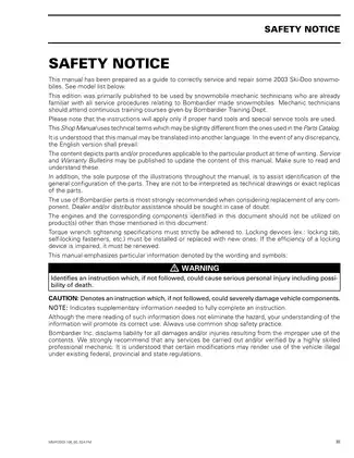 Comprehensive Shop Manual for 2003 Bombardier REV Series Snowmobiles Preview image 5