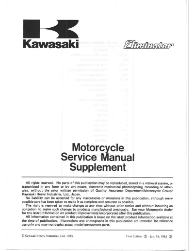 Preview: 1985–1988 Kawasaki ZL900/ZL1000 Eliminator Service Manual Supplement (P/N 99924-1077-51, ISBN 1 85960 355 6)