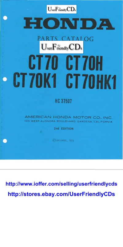 1969–1982 Honda CT70, CT70H, CT70K1, CT70HK1 Parts Catalog (P/N HC 37507)
