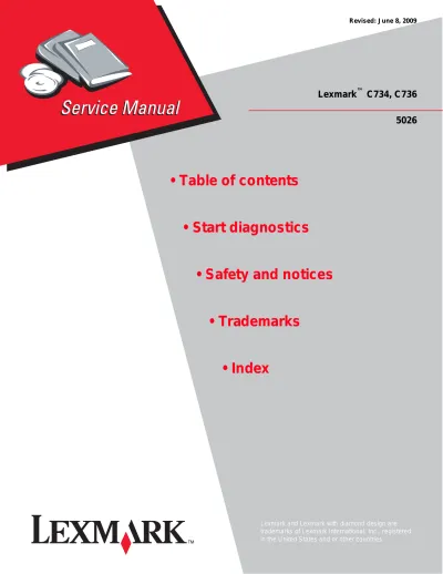 2009 Lexmark C734n, C734dn, C734dnw, C736n, C736dn, C736dnw Service Manual (P/N 12G9820)
