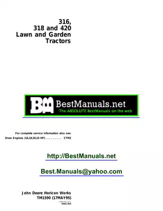 John Deere TM1590 Technical Manual for 316, 318, and 420 Lawn and Garden Tractors Preview image 1