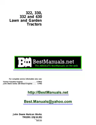 Comprehensive Service Manual for John Deere 322, 330, 332 & 430 Lawn and Garden Tractors
