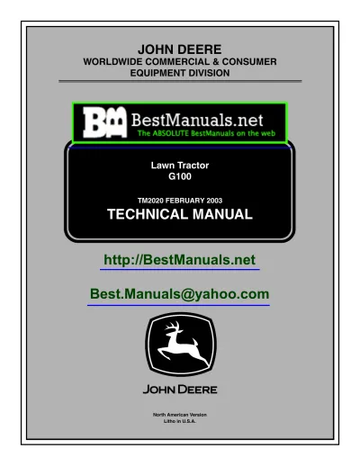 2003 John Deere G100 Lawn Tractor Technical Manual (P/N TM2020)