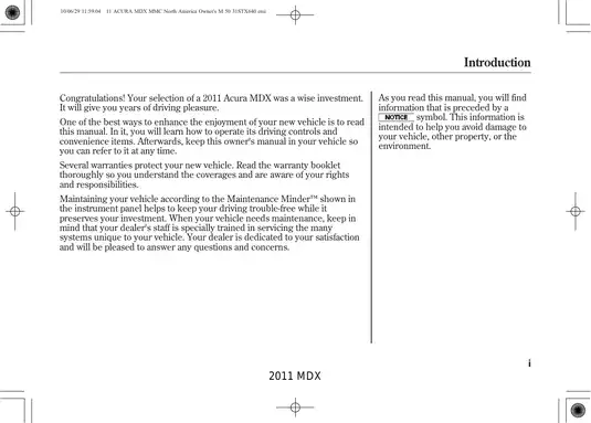 2011 Acura MDX Owner's Manual - Comprehensive Guide to Features and Maintenance