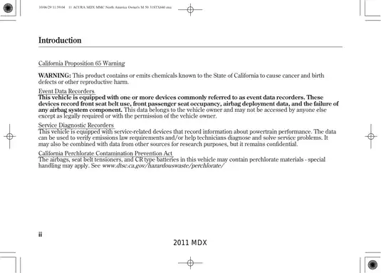2011 Acura MDX Owner's Manual - Comprehensive Guide to Features and Maintenance Preview image 2