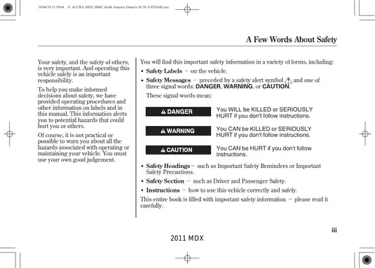 2011 Acura MDX Owner's Manual - Comprehensive Guide to Features and Maintenance Preview image 3