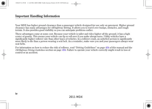 2011 Acura MDX Owner's Manual - Comprehensive Guide to Features and Maintenance Preview image 4