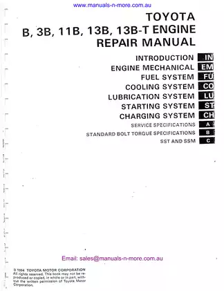 Toyota B, 3B, 11B, 13B, 13B-T repair manual Preview image 1