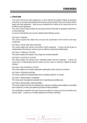 1995-2002 Hyundai Robex R290LC-3 hydraulic excavator manual Preview image 2