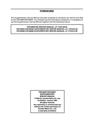 1987-1995 Yamaha FZR1000 service manual Preview image 3