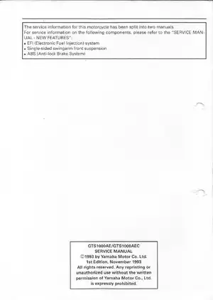 1993-1994 Yamaha GTS 1000 service manual Preview image 2