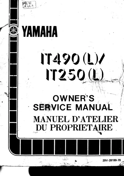 Preview: Yamaha IT490 IT250 1984 Owner's Service Manual (P/N 29V-28199-70)