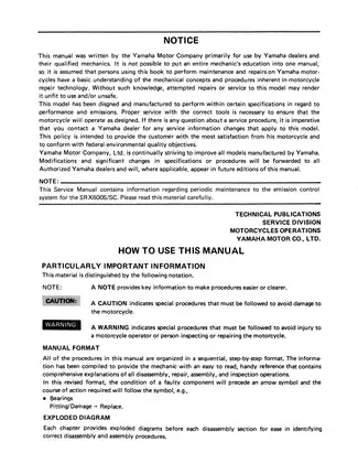 Yamaha SRX600S/SC Service Manual (1986) - Comprehensive Repair Guide Preview image 3