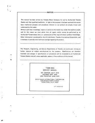 1973-1975 Yamaha TX500, TX500A service manual Preview image 2