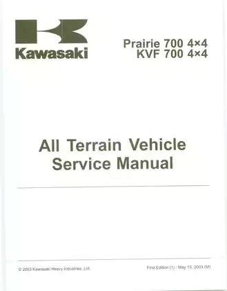 2004 Kawasaki Prairie 700, KVF700 ATV service, repair manual