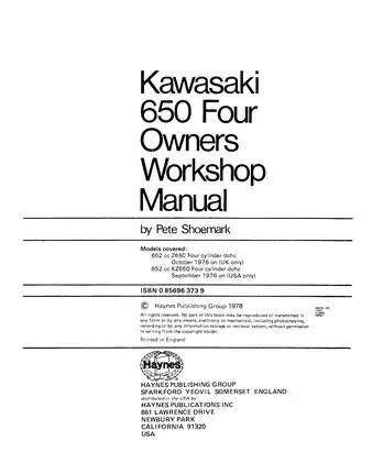1977-1982 Kawasaki Z650, KZ650 owners workshop manual Preview image 2