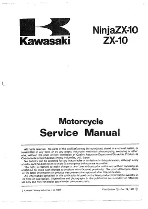 1988-1990 Kawasaki Ninja ZX-10R, ZX1000 motorcycle service manual