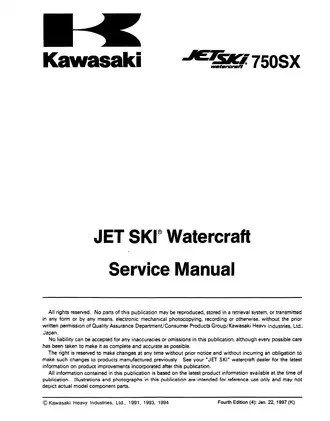1992-1995 Kawasaki 750SX, 750SXi,  750ST, 750STS Jet Ski service manual Preview image 4
