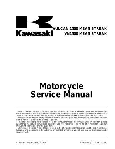 Preview: 2002–2003 Kawasaki Vulcan 1500 / VN1500 Mean Streak Service & Repair Manual (P/N 99924-1277-01)