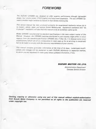 1981-1982 Suzuki DR500S, DR500 service manual Preview image 2