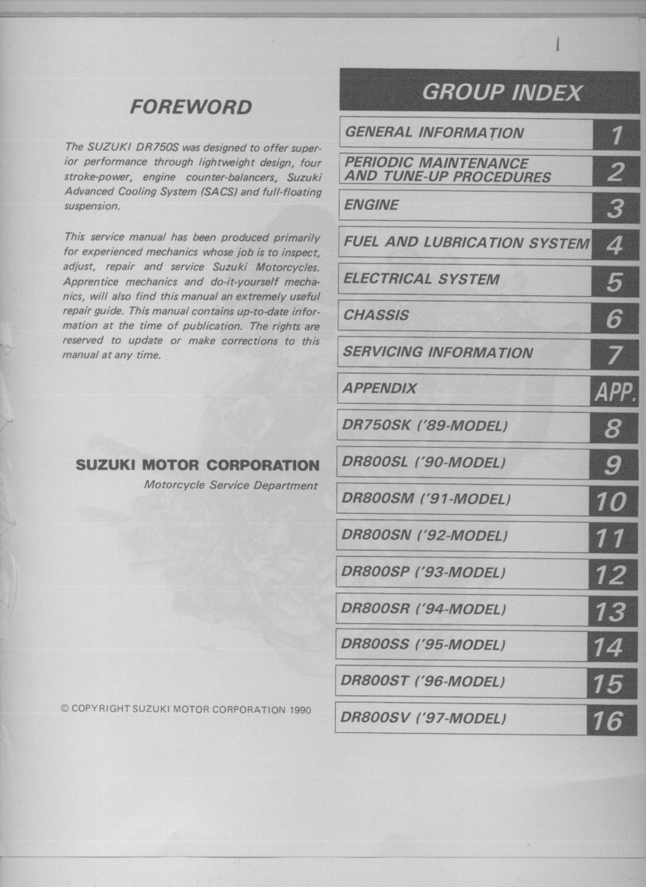 1988-1997 Suzuki DR750S, DR800S, DR750, DR800 service manual Preview image 2
