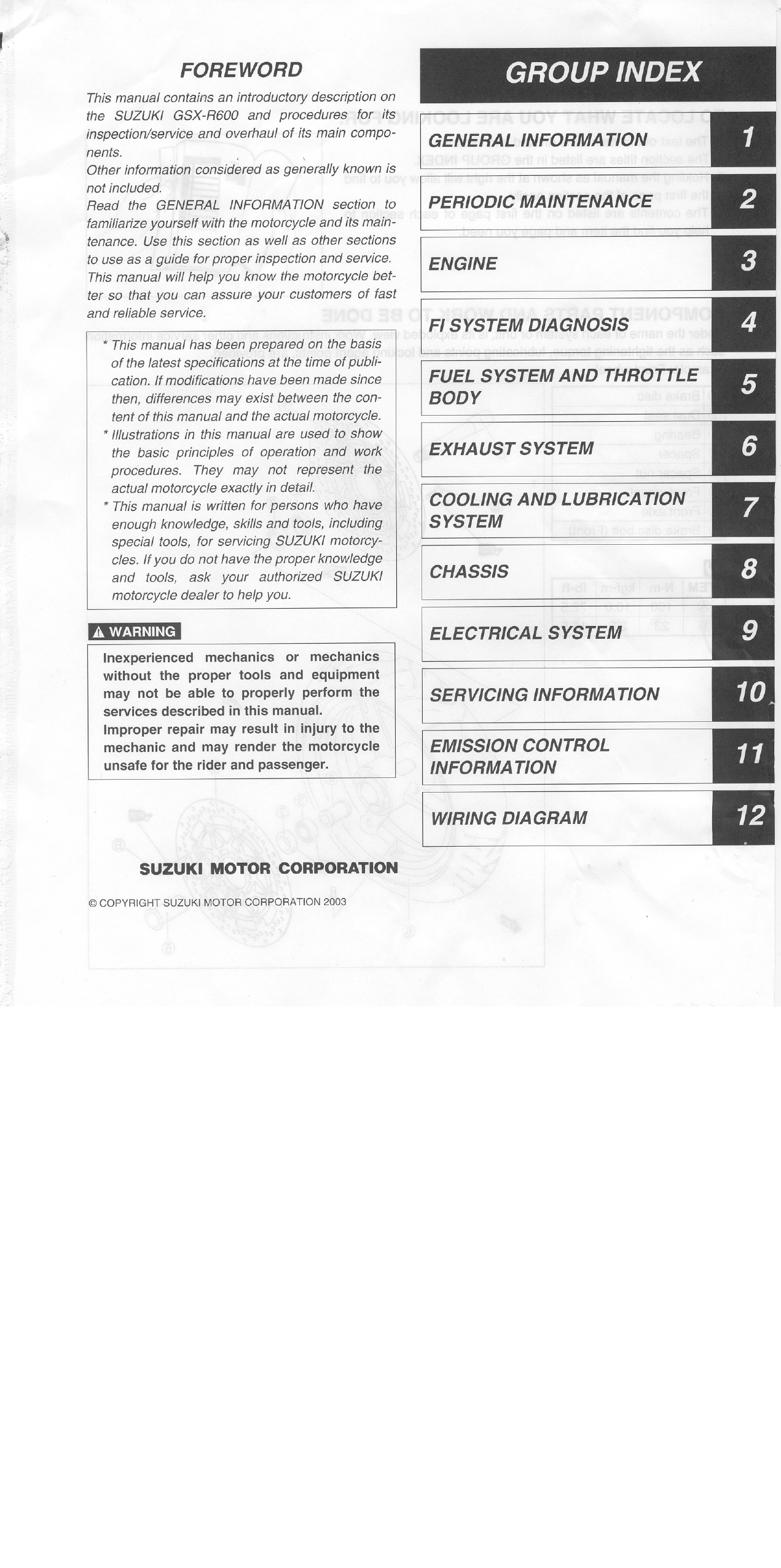2004-2005 Suzuki GSX-R600 Gixxer repair and shop manual Preview image 2