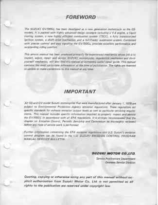 1984-1987 Suzuki Madura GV700GL, GV700 service manual Preview image 2