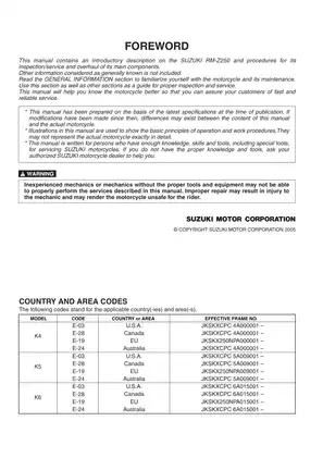 Suzuki RM-Z250 Service Manual (2005) - Comprehensive Repair Guide Preview image 2