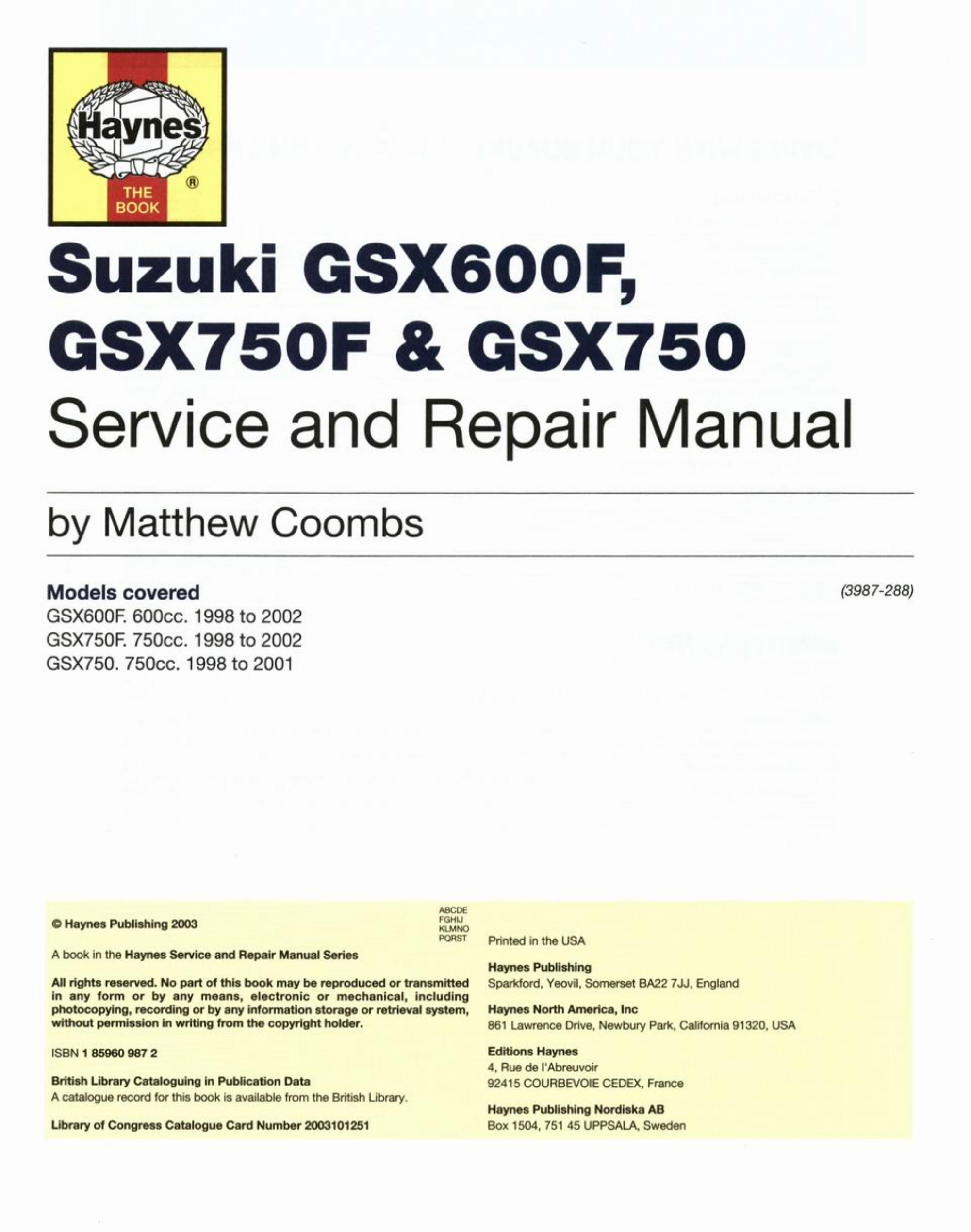 1988-1997 Suzuki GSX750F Katana, GSX750 service manual Preview image 2