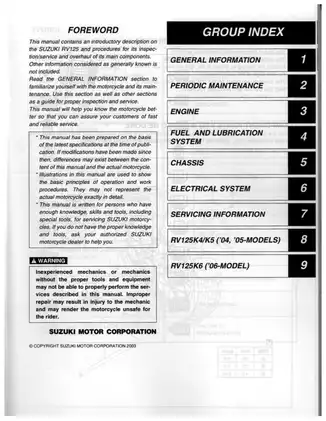 2003-2006 Suzuki RV125 VanVan service manual Preview image 1
