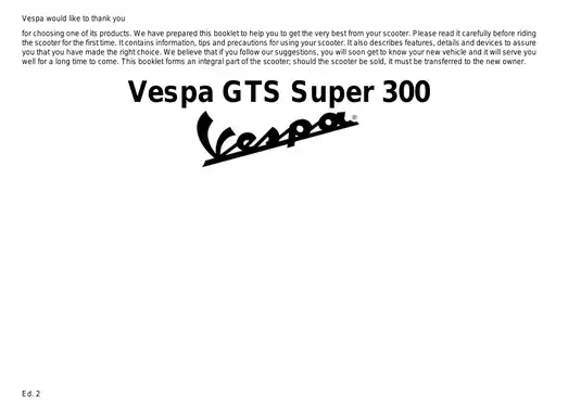 2008 Vespa GTS Super 300 ie manual Preview image 1
