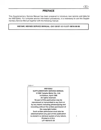 Yamaha WaveBlaster WB700AU Supplementary Service Manual - Complete Guide for Mechanics Preview image 3