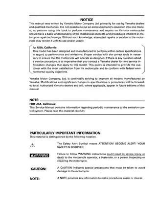 Yamaha XT225H/HC Supplementary Service Manual (1995 Edition) Preview image 4
