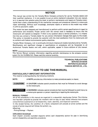 Yamaha XV250 & XV250UC Service Manual (1988 Edition) - Comprehensive Maintenance & Repair Guide Preview image 4