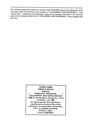 1989 Yamaha YZ125 repair, service manual