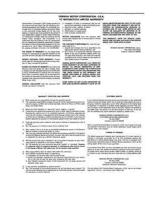 Yamaha 1989 Yamaha YZ125 repair, service manual manual preview page 3 - thumbnail