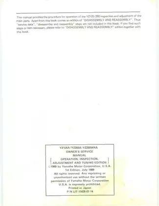 1990 Yamaha YZ125 service manual Preview image 1