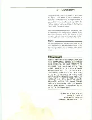 1990 Yamaha YZ125 service manual Preview image 2